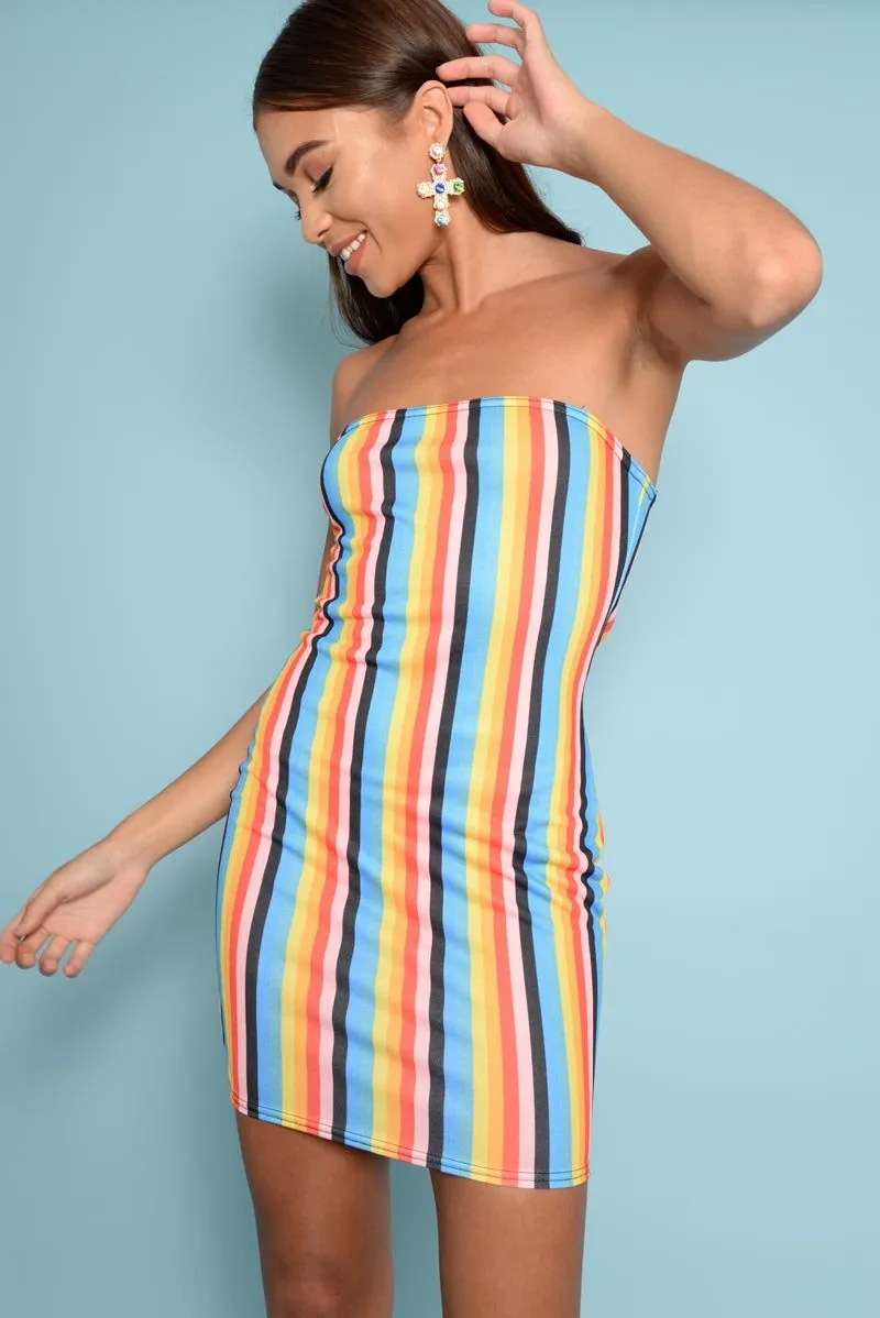 Multi Colour Bandeau Bodycon Mini Dress - Charlye