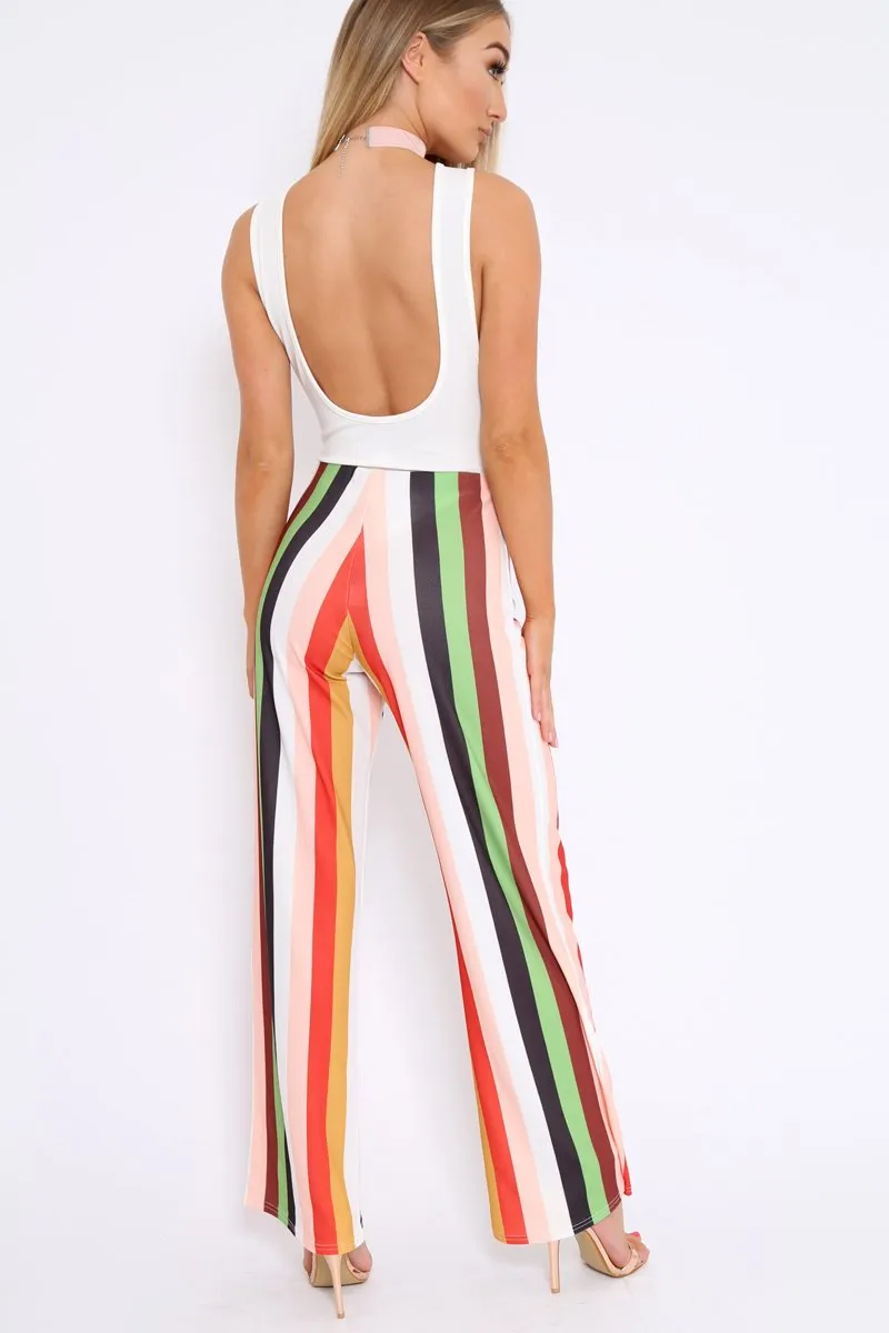 Multicolour Striped Wide Leg Trousers - Torah