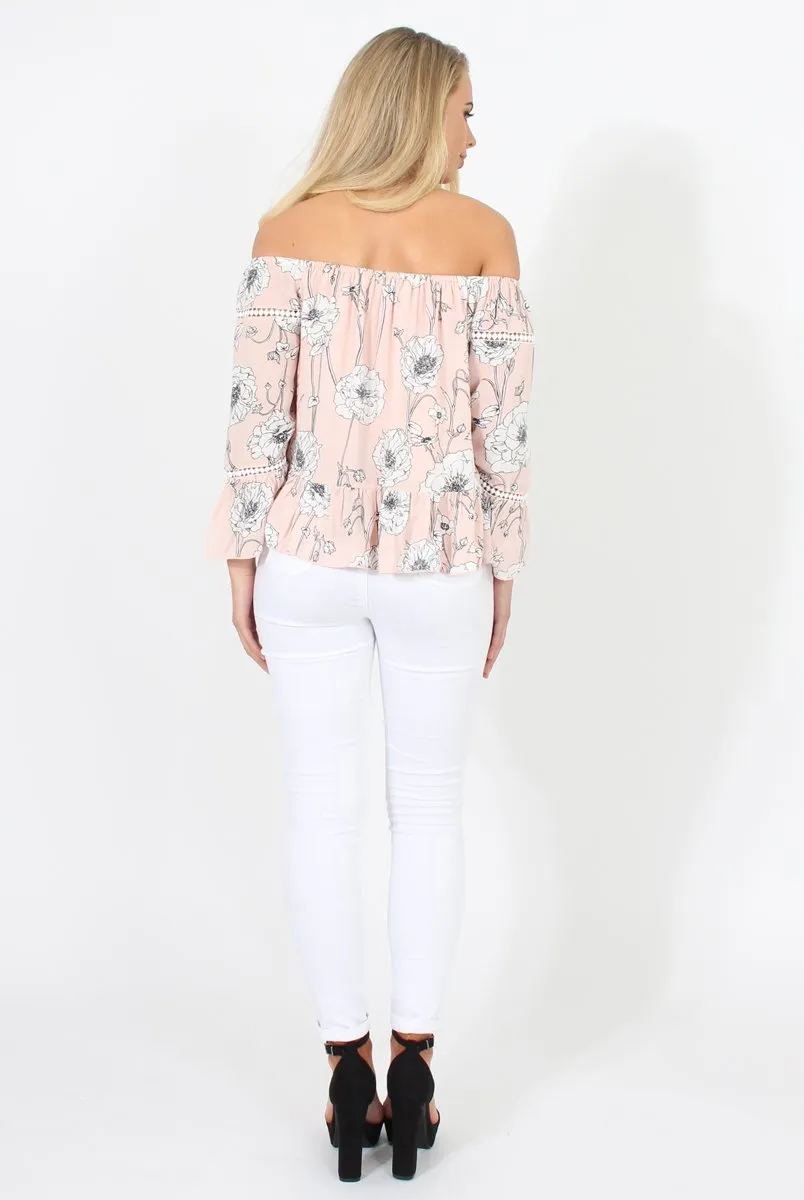 Nude Floral Cold Shoulder Top - Edina
