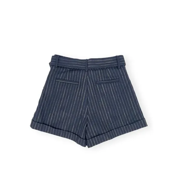 NWOT GENERATION LOVE Milo Pinstripe Shorts - High Waisted, Belted, Navy XS