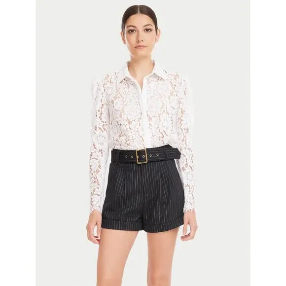 NWOT GENERATION LOVE Milo Pinstripe Shorts - High Waisted, Belted, Navy XS