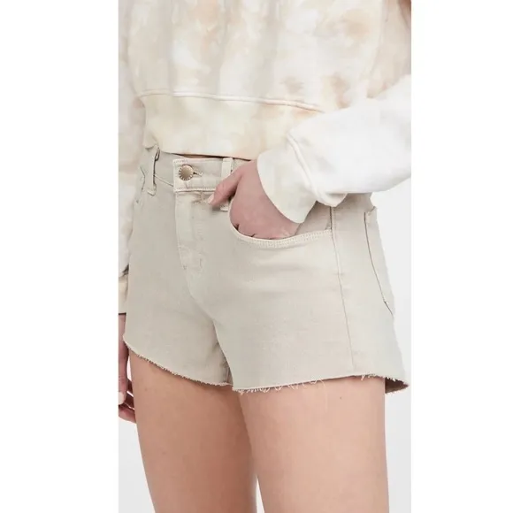 NWT L'AGENCE Distressed Oatmeal Beige Denim Frayed Raw Hem Cutoff Jean Shorts 25