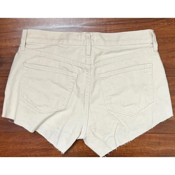 NWT L'AGENCE Distressed Oatmeal Beige Denim Frayed Raw Hem Cutoff Jean Shorts 25