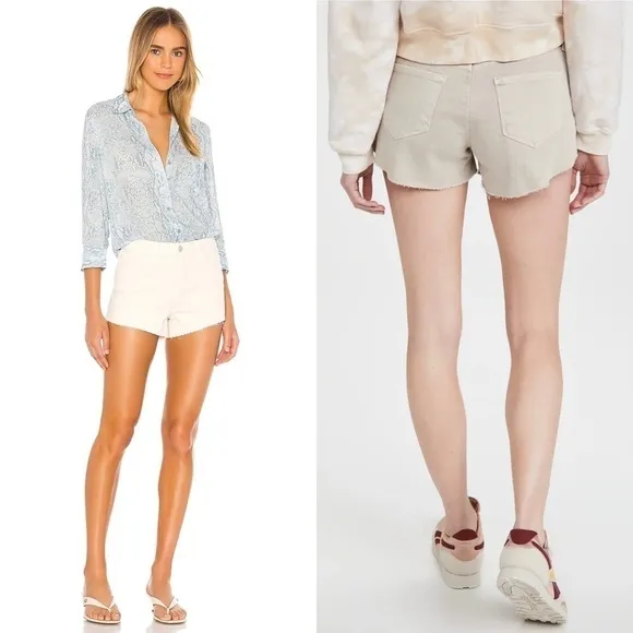 NWT L'AGENCE Distressed Oatmeal Beige Denim Frayed Raw Hem Cutoff Jean Shorts 25