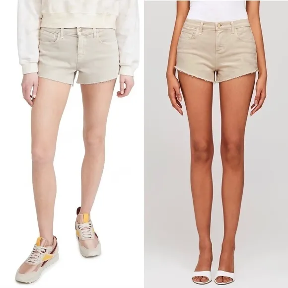 NWT L'AGENCE Distressed Oatmeal Beige Denim Frayed Raw Hem Cutoff Jean Shorts 25