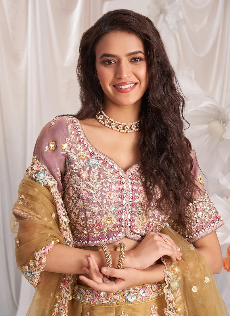 Ochre Yellow Multi Embroidery Designer Lehenga Choli