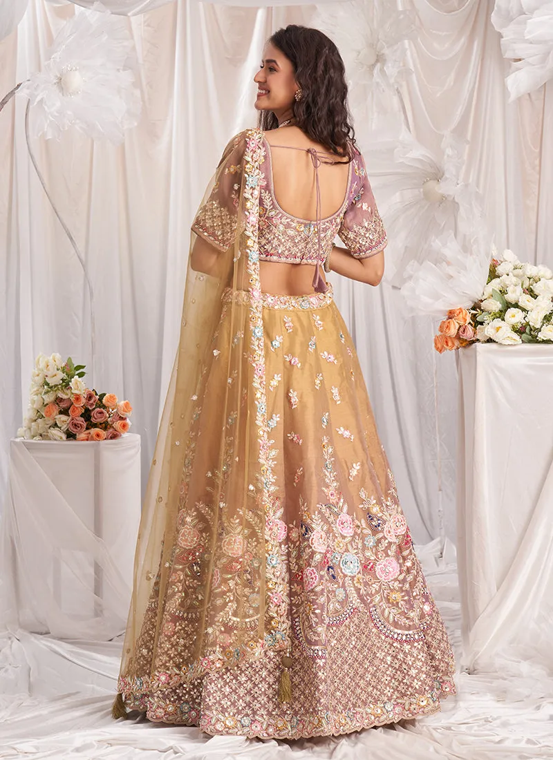 Ochre Yellow Multi Embroidery Designer Lehenga Choli