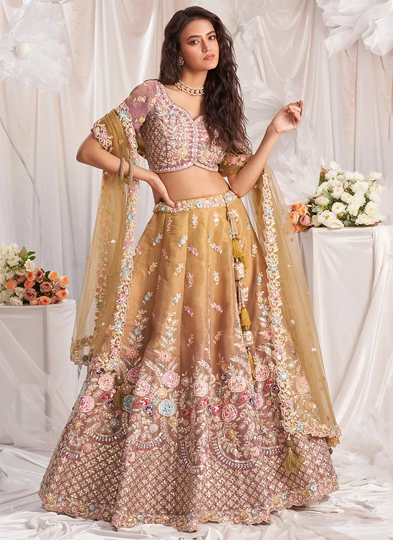 Ochre Yellow Multi Embroidery Designer Lehenga Choli