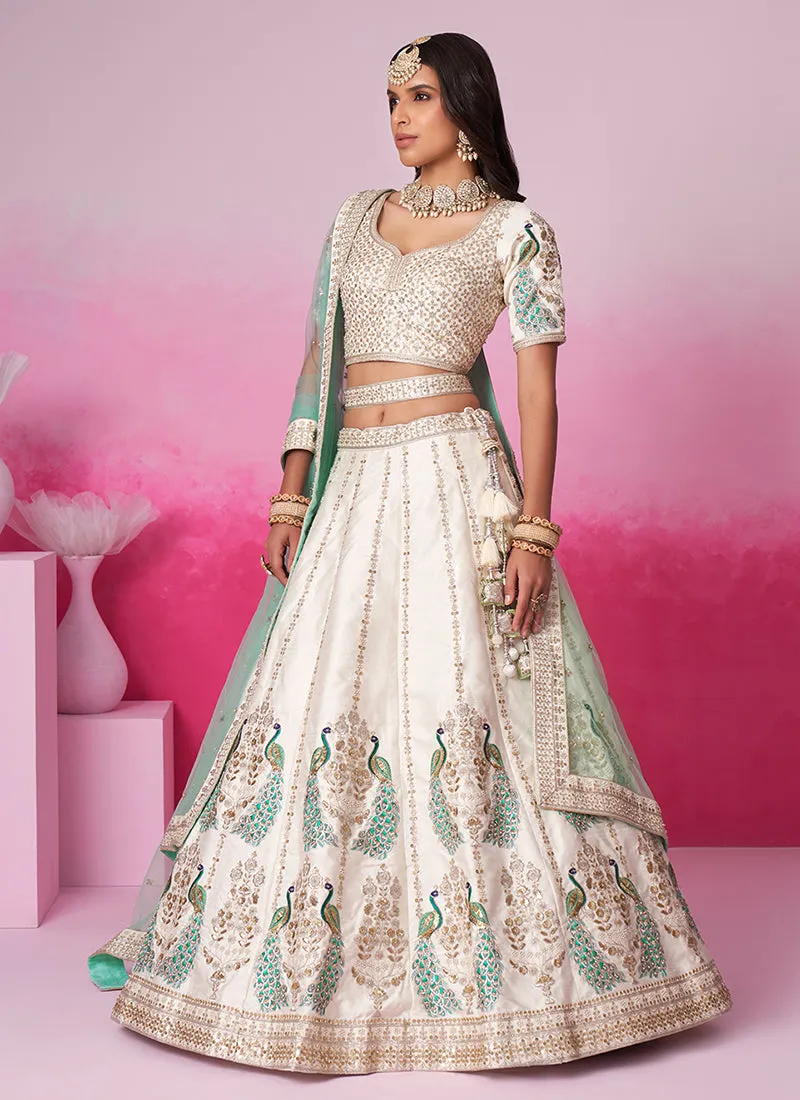 Off White Multi Embroidery Bridal Lehenga Choli