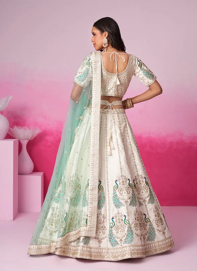 Off White Multi Embroidery Bridal Lehenga Choli