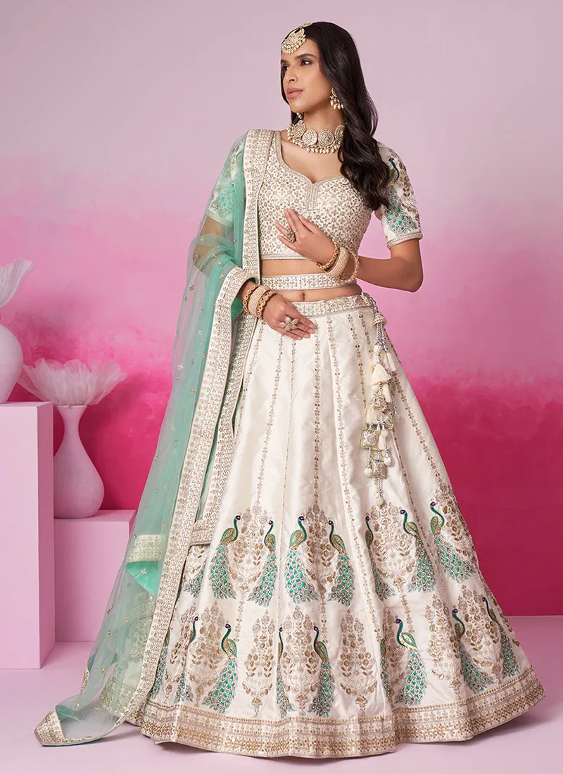 Off White Multi Embroidery Bridal Lehenga Choli