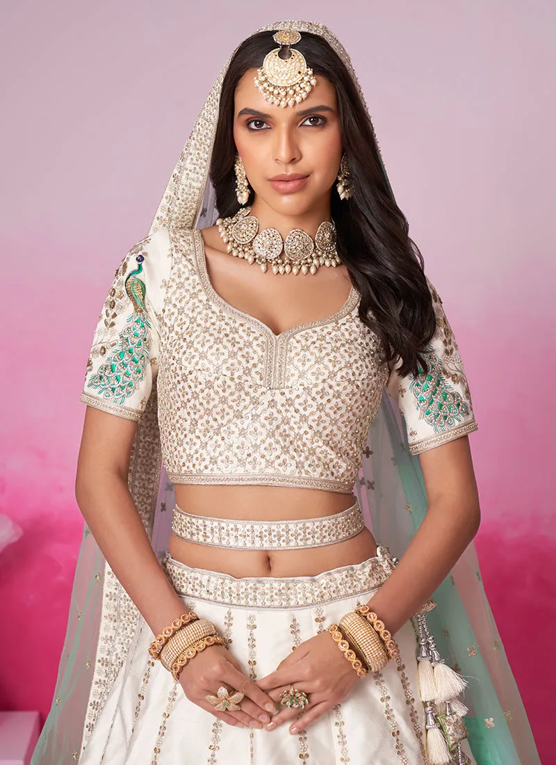 Off White Multi Embroidery Bridal Lehenga Choli