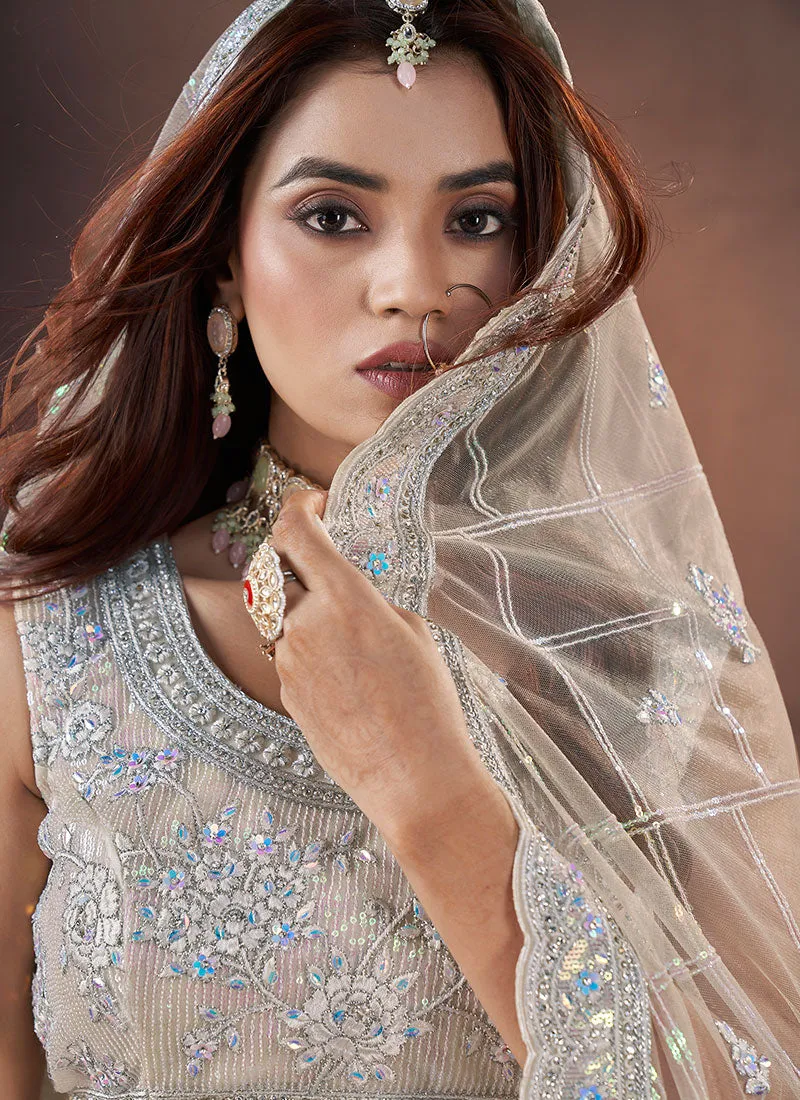 Off White Multi Embroidery Wedding Lehenga Choli And Dupatta