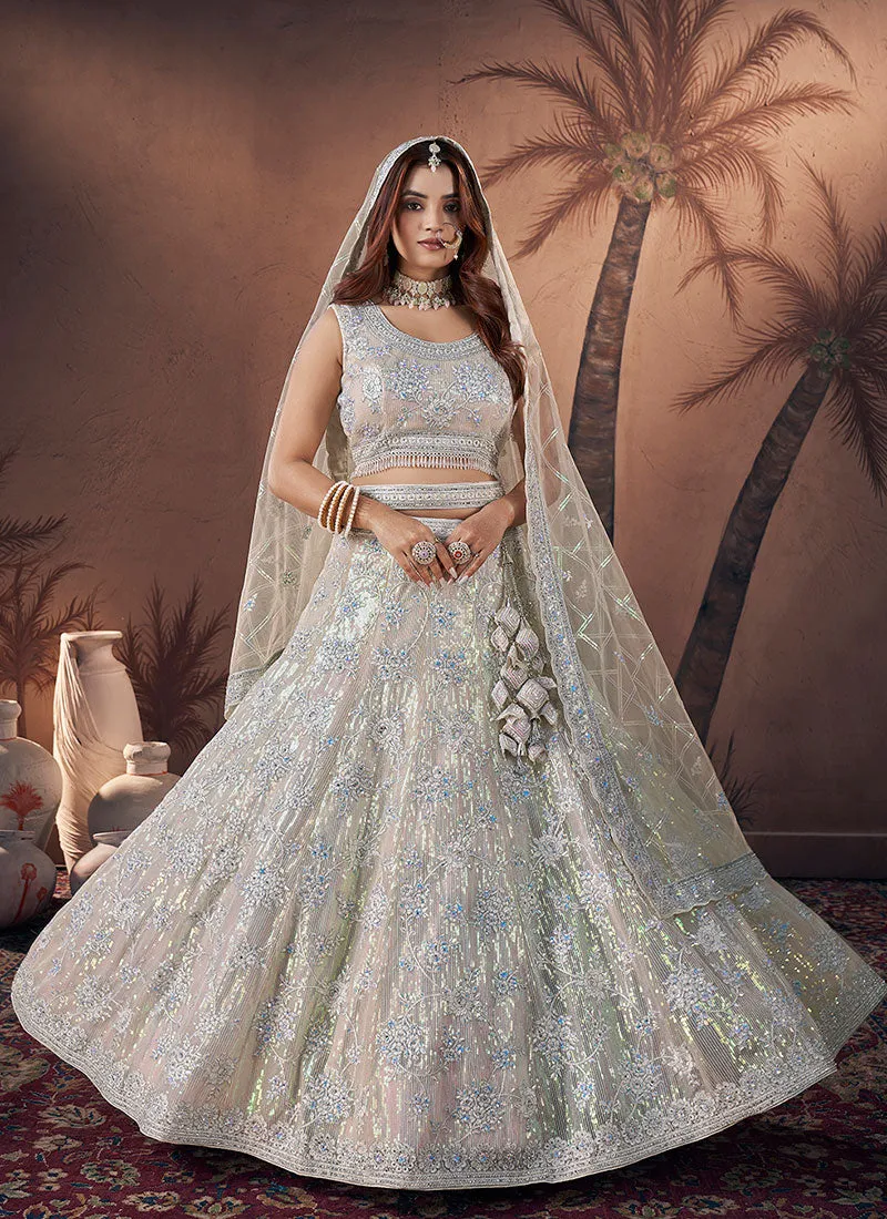 Off White Multi Embroidery Wedding Lehenga Choli And Dupatta
