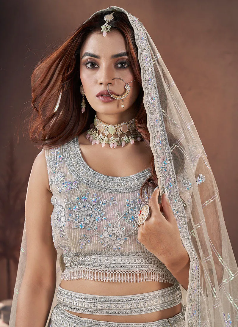 Off White Multi Embroidery Wedding Lehenga Choli And Dupatta