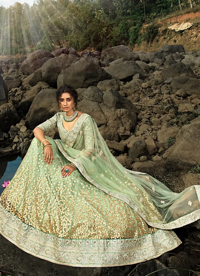 Olive Green Sequence Designer Embroidery Wedding Lehenga Choli