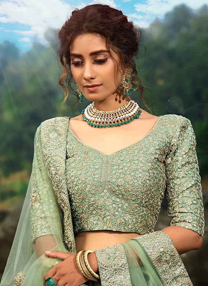 Olive Green Sequence Designer Embroidery Wedding Lehenga Choli