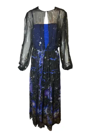 Paul-Louis Orrier 70s Silk Galaxy Gown Chiffon Ensemble