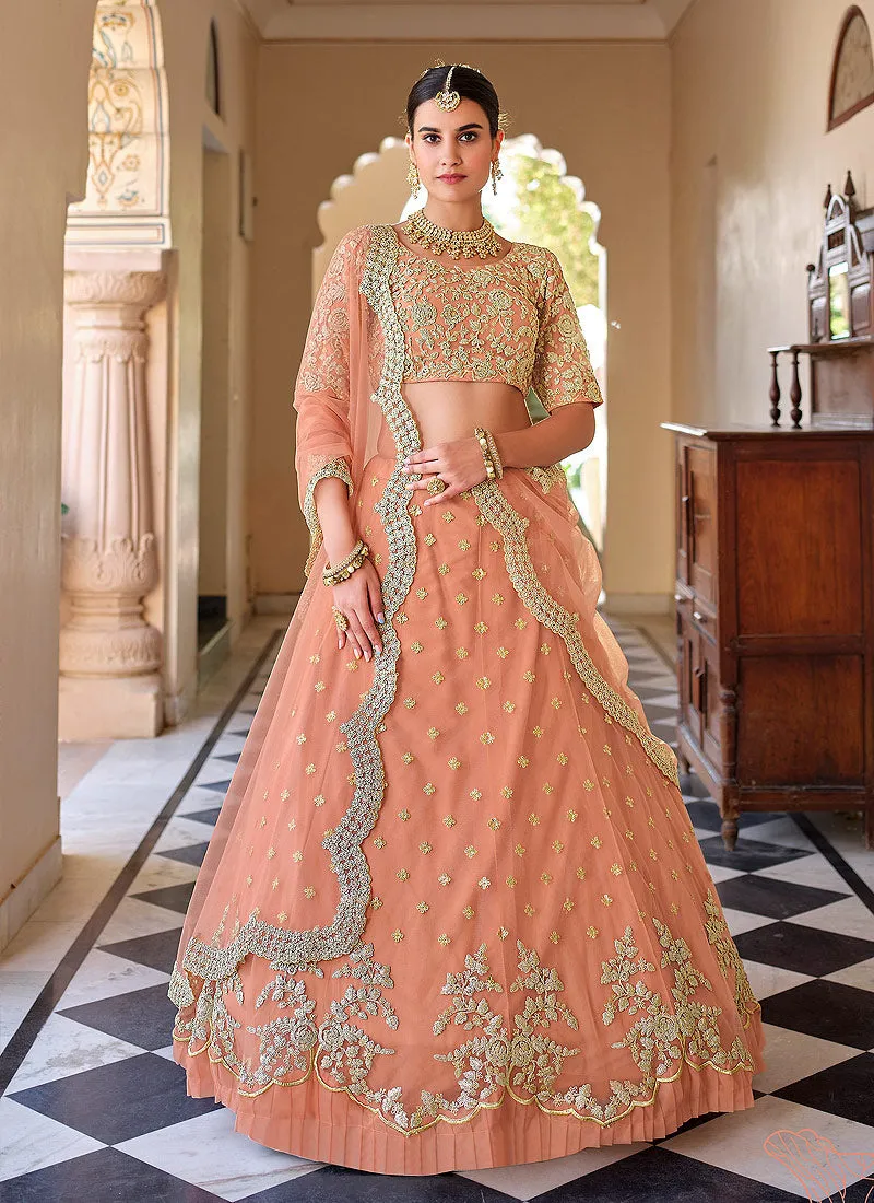 Peach Designer Indian Wedding Lehenga Choli
