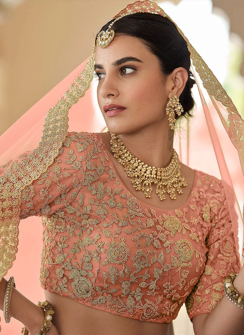 Peach Designer Indian Wedding Lehenga Choli