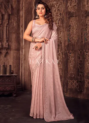 Peach Designer Printed Silk Saree