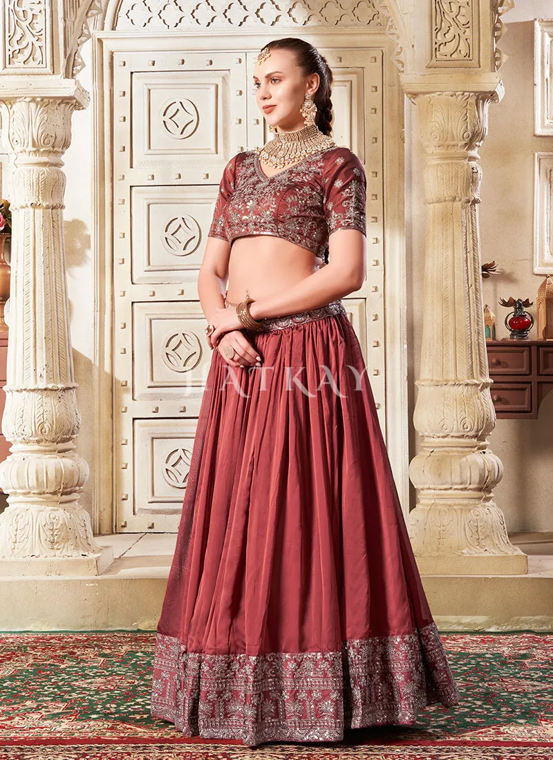 Peach Reshamkari Embroidery Bridal Lehenga Choli