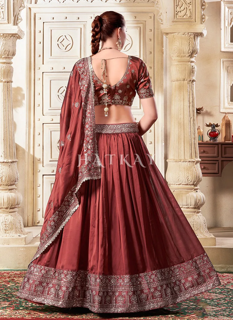 Peach Reshamkari Embroidery Bridal Lehenga Choli