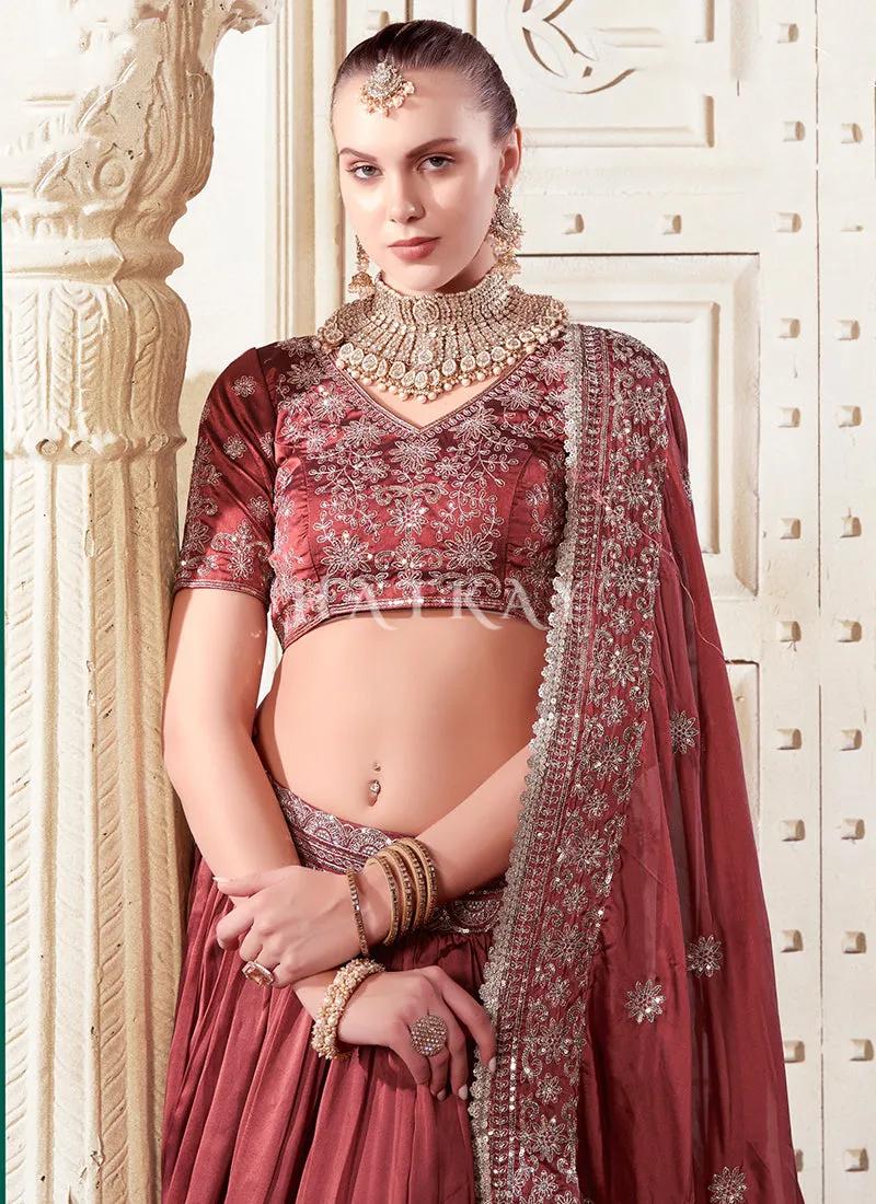 Peach Reshamkari Embroidery Bridal Lehenga Choli