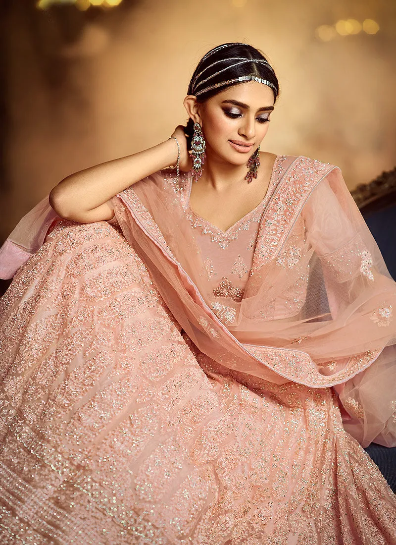Peach Wedding Lehenga Choli With Handwork Embroidery