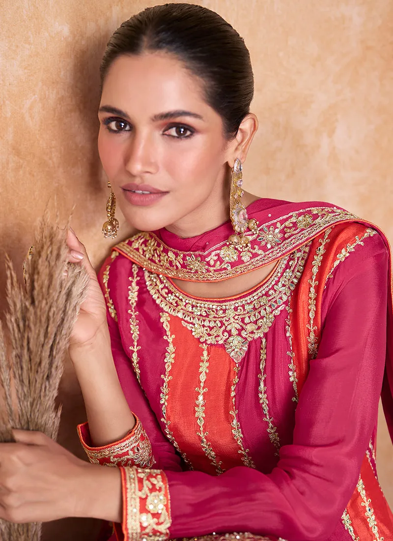 Pink Designer Embroidery Wedding Gharara Suit