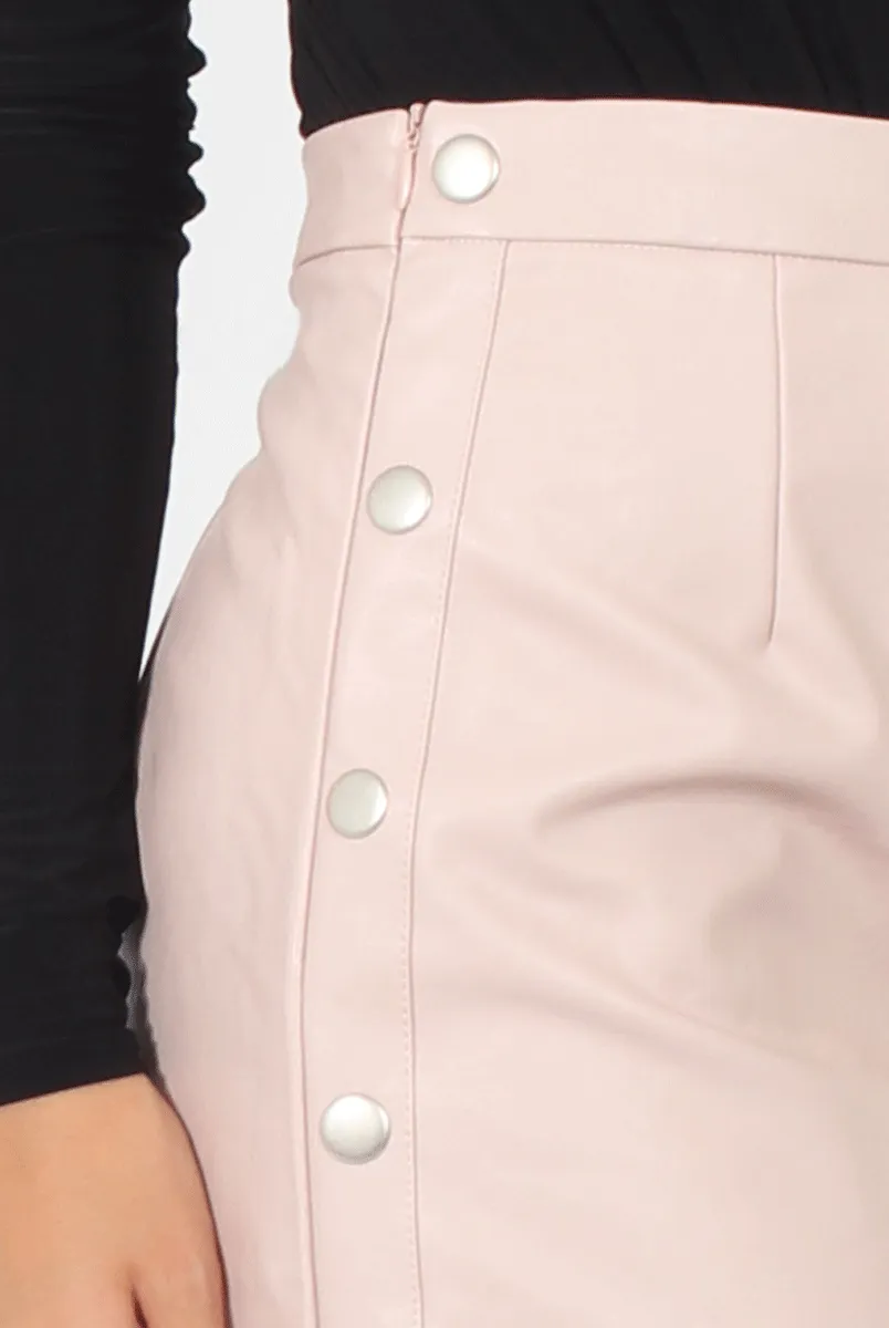 Pink Faux Leather Button Skirt - Joy