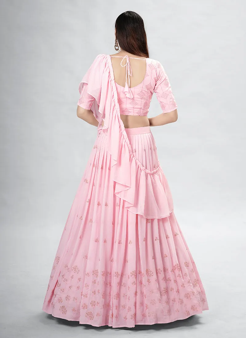 Pink Sequence Embroidery Wedding Lehenga Choli