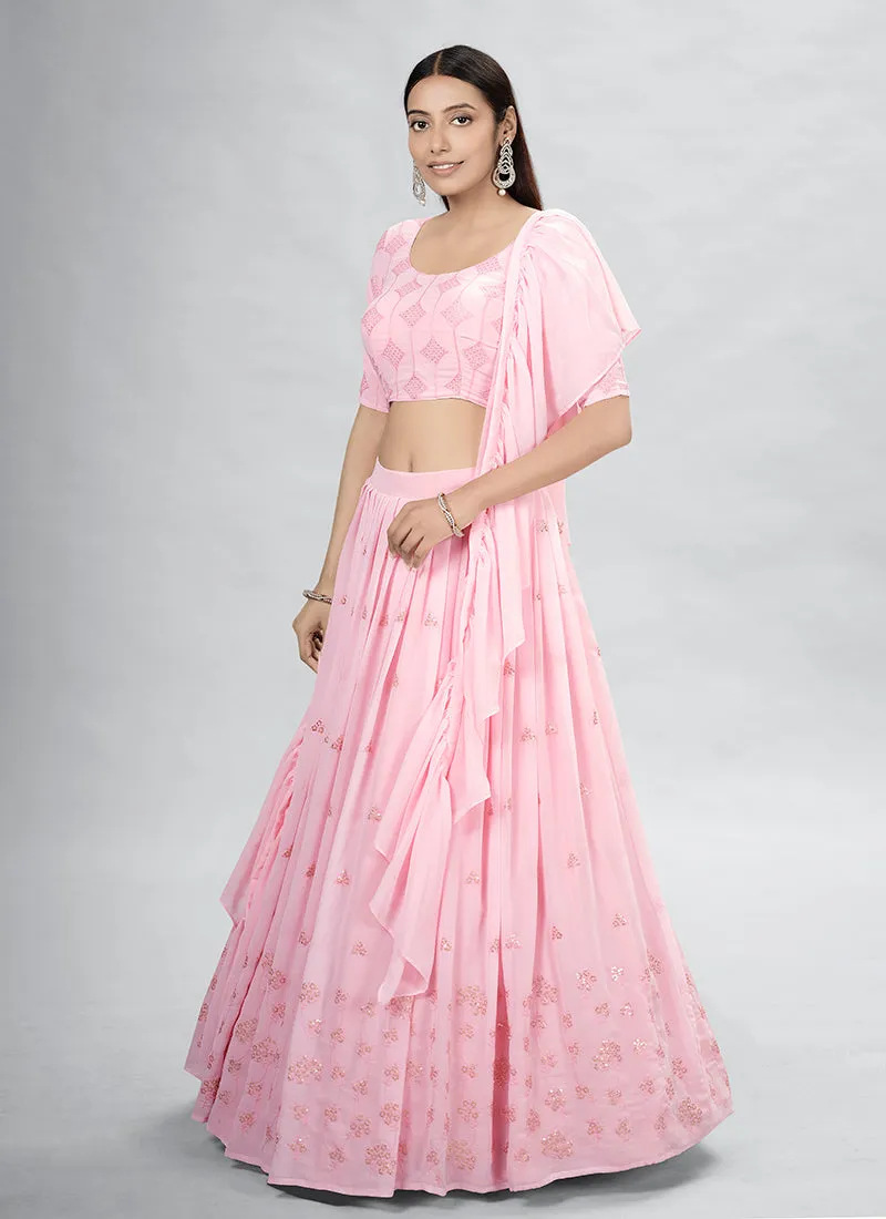 Pink Sequence Embroidery Wedding Lehenga Choli