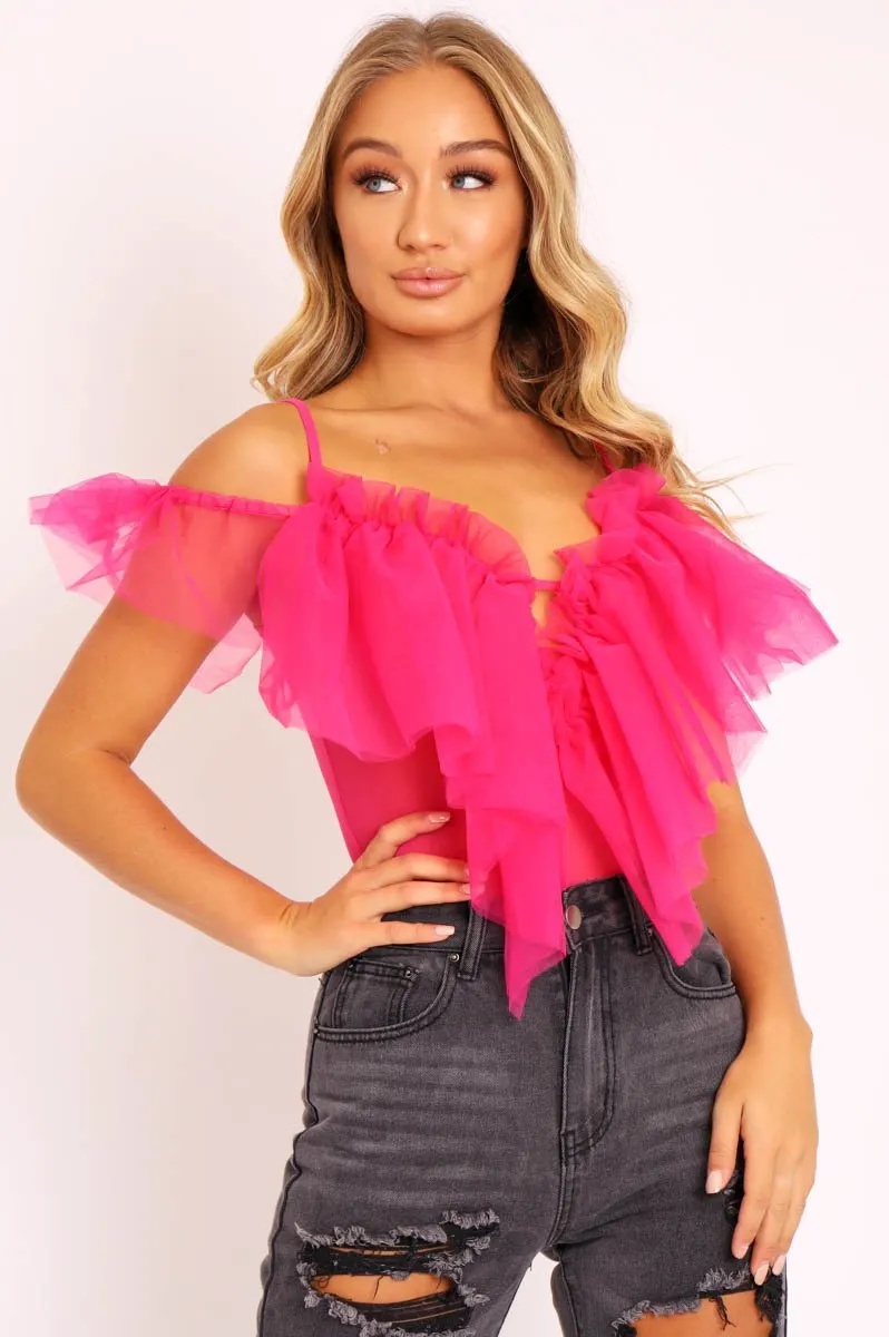 Pink Tulle Ruffle Bodysuit - Irelia