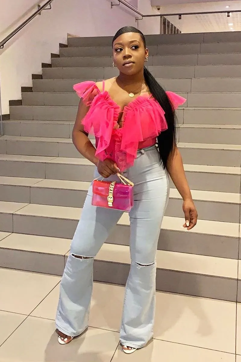 Pink Tulle Ruffle Bodysuit - Irelia
