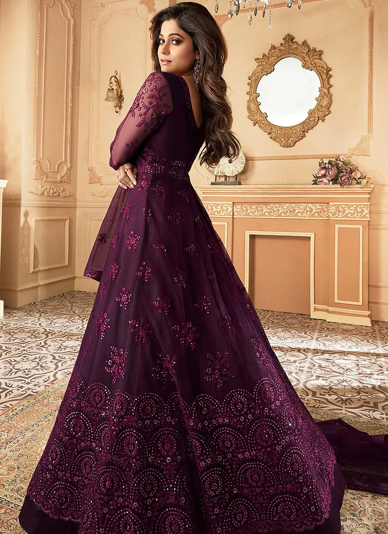 Plum Purple Sequence Embroidered Anarkali Suit
