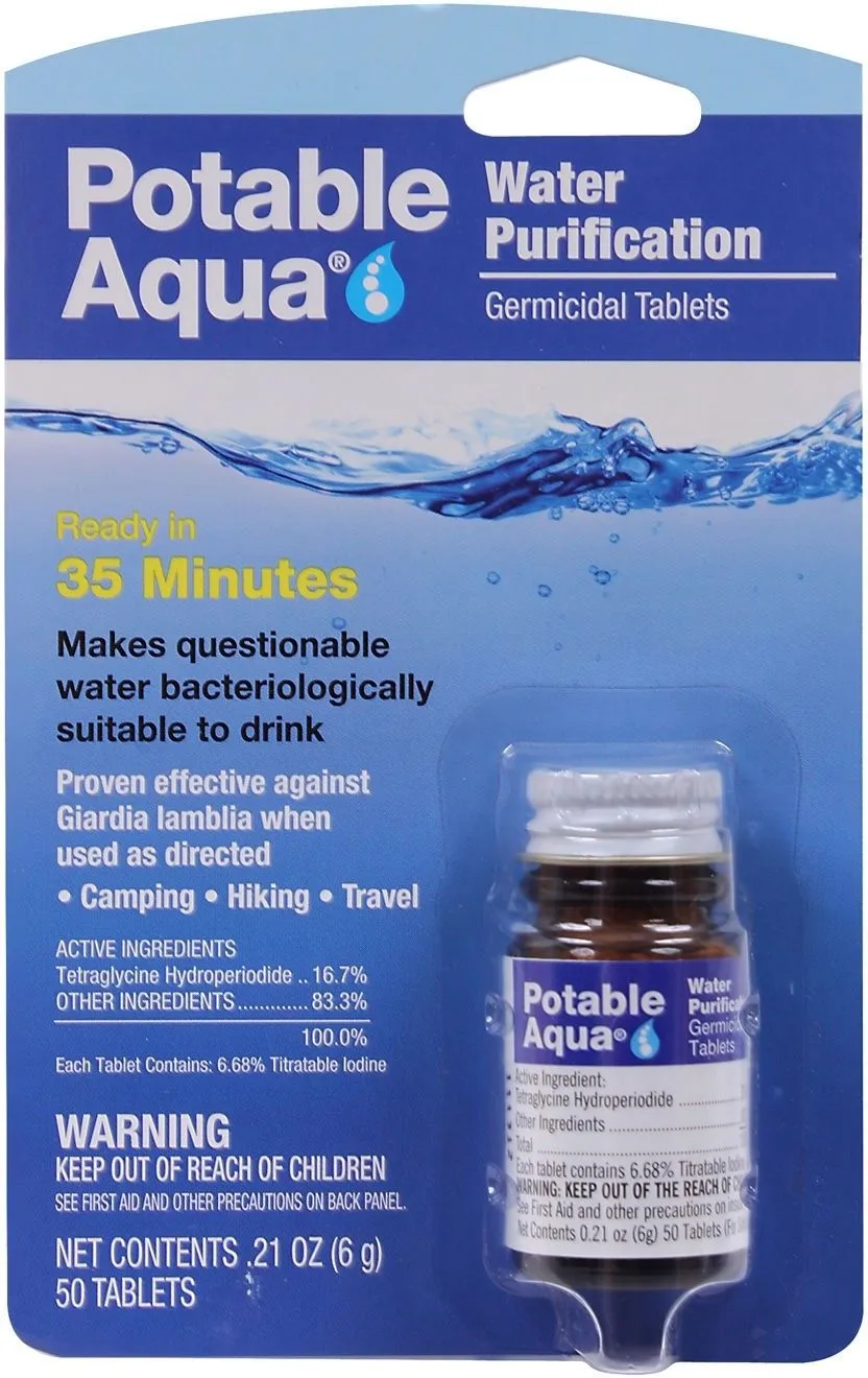 Potable Aqua Water Purification, Water Treatment Tablets - 50 Count Bottle