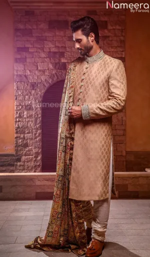 Premium Designer Golden Sherwani for Wedding Wear #GN23