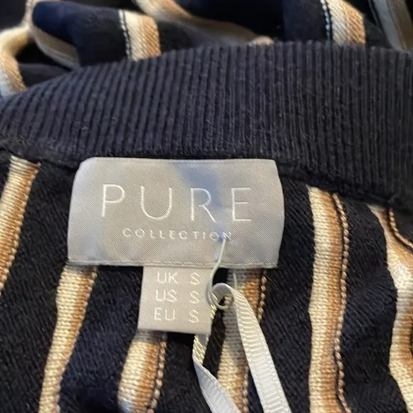 Pure Collection Knitted Navy Blue White and‎ Golden Stripe Skirt NWT Size Small