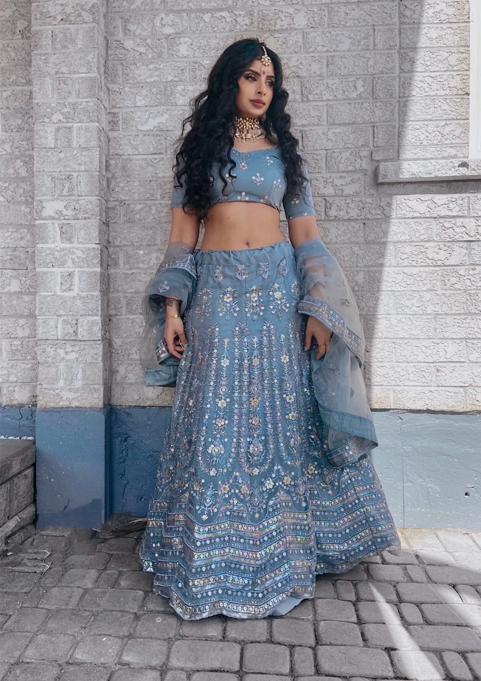 Purple And Gold Indo Western Lehenga Choli