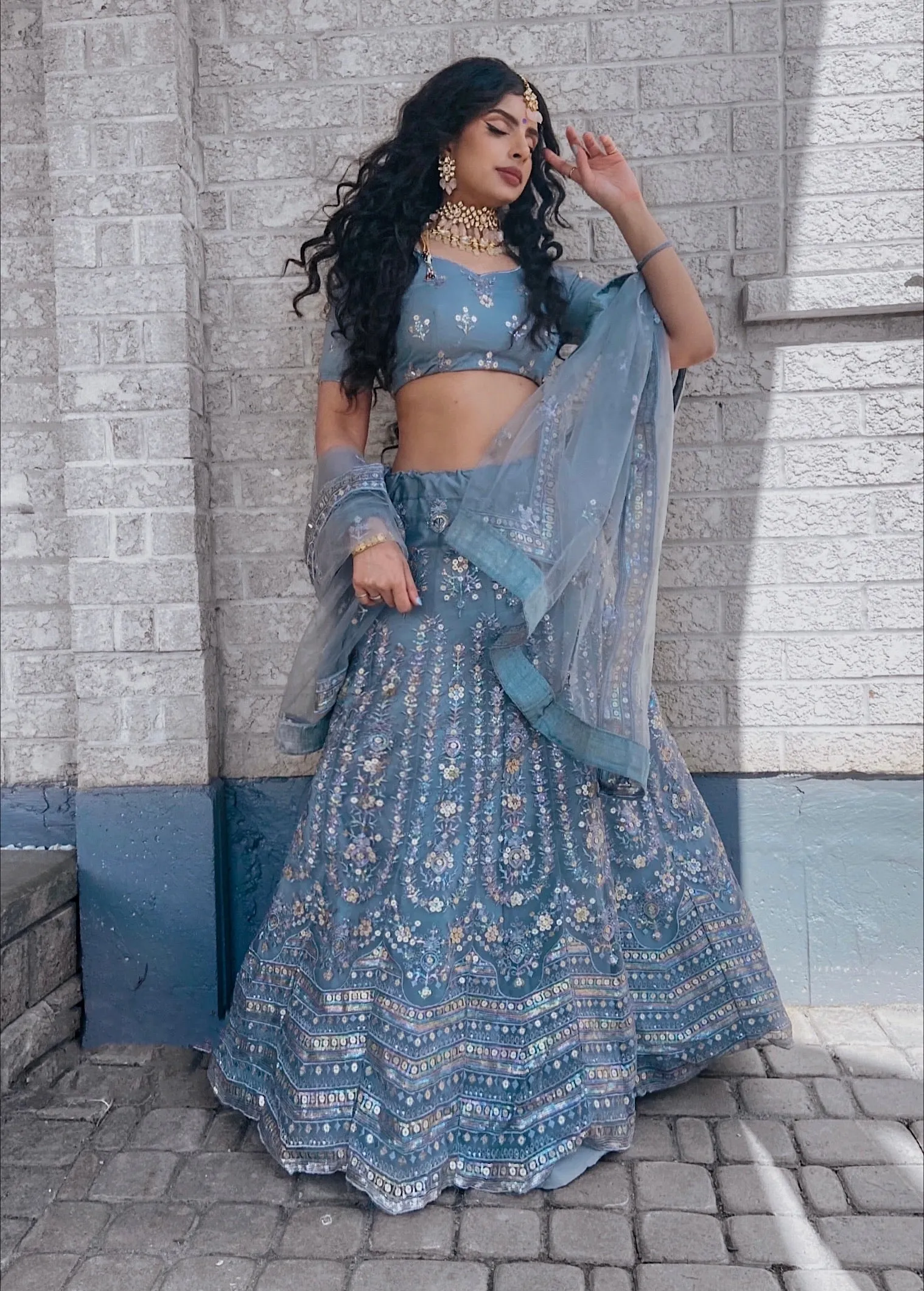 Purple And Gold Indo Western Lehenga Choli