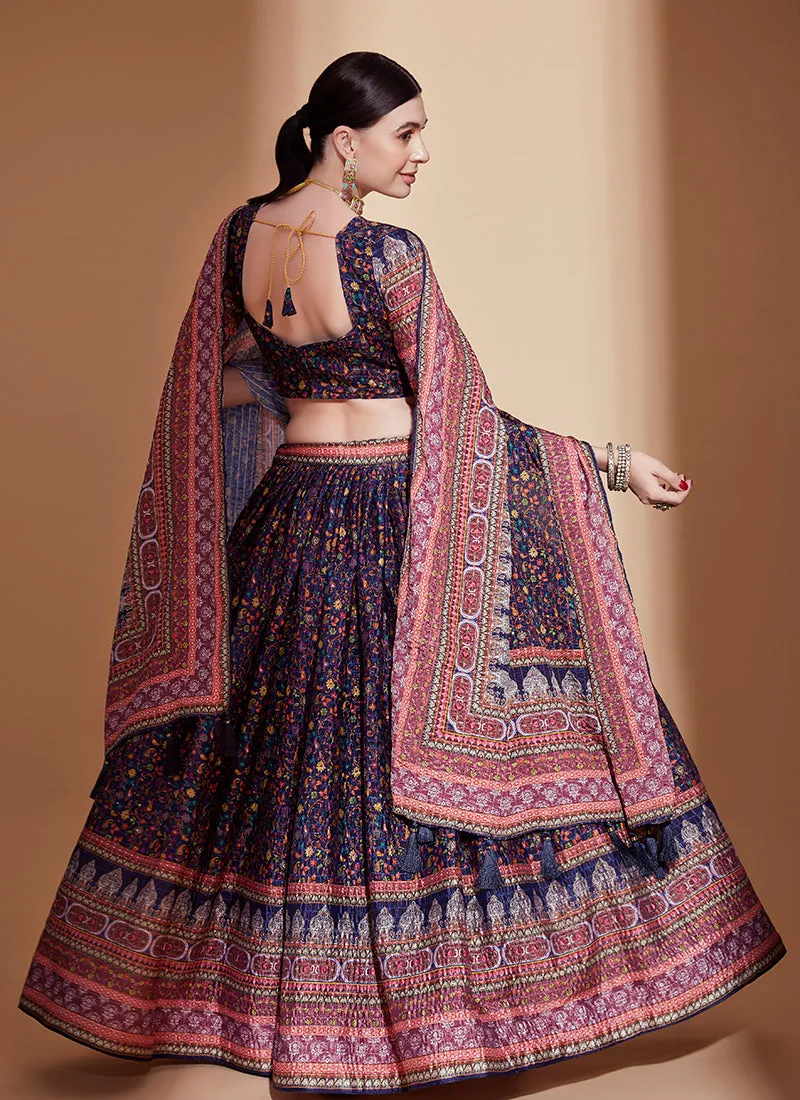 Purple And Red Crochet Embellished Digital Printed Lehenga Choli
