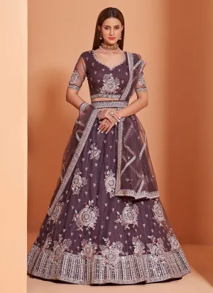 Purple Floral Embroidered Wedding Lehenga Choli