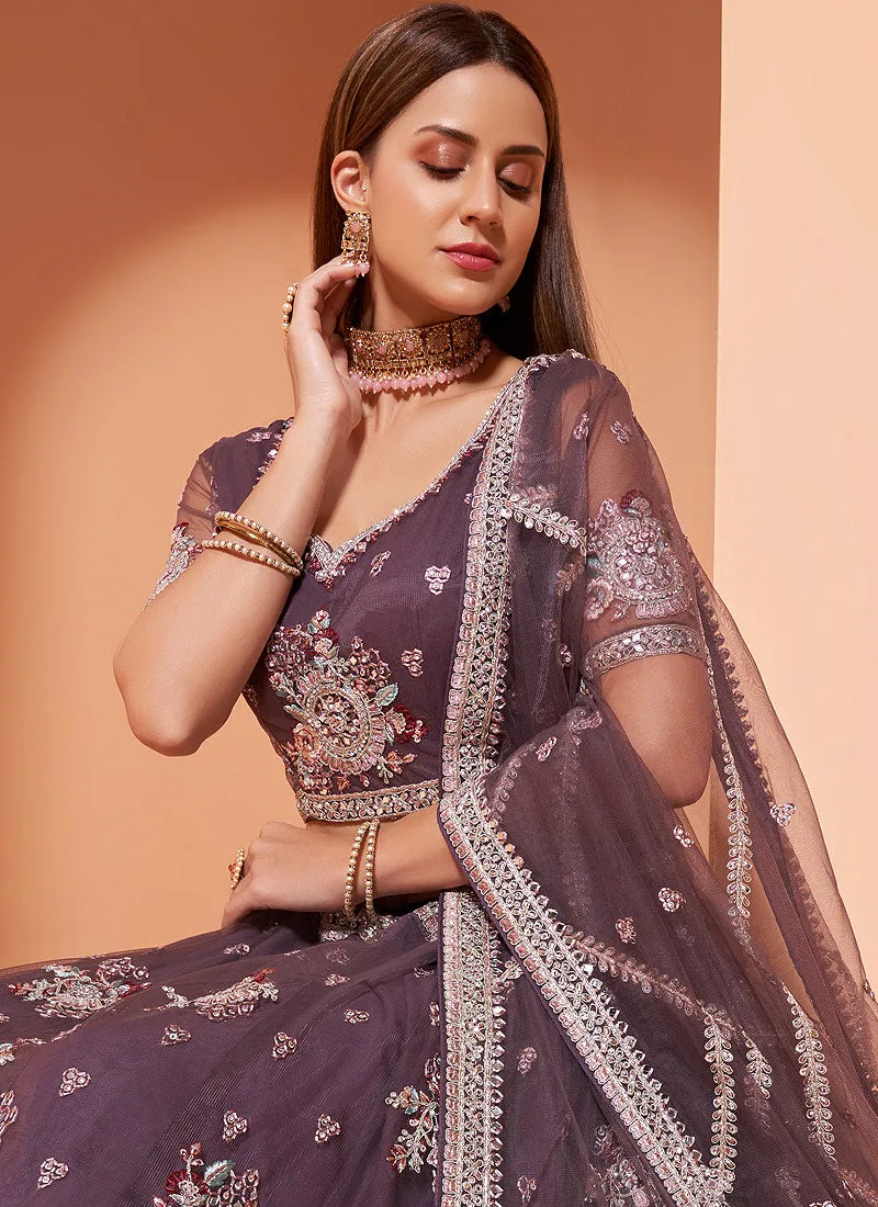 Purple Floral Embroidered Wedding Lehenga Choli