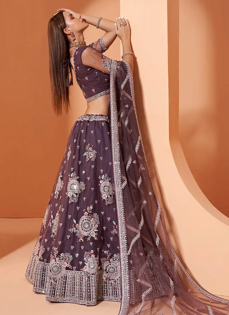 Purple Floral Embroidered Wedding Lehenga Choli