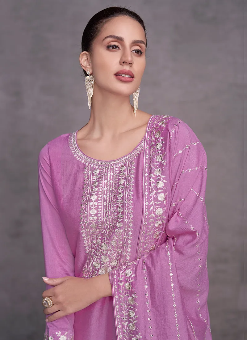 Purple Sequence Embroidery Wedding Palazzo Suit