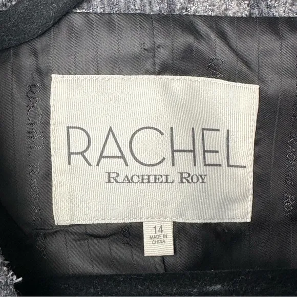 RACHEL Rachel Roy Tweed Blazer Size 14 Gray Single Button Striped Work Office