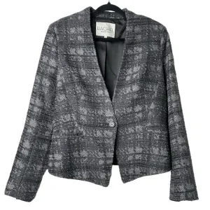RACHEL Rachel Roy Tweed Blazer Size 14 Gray Single Button Striped Work Office