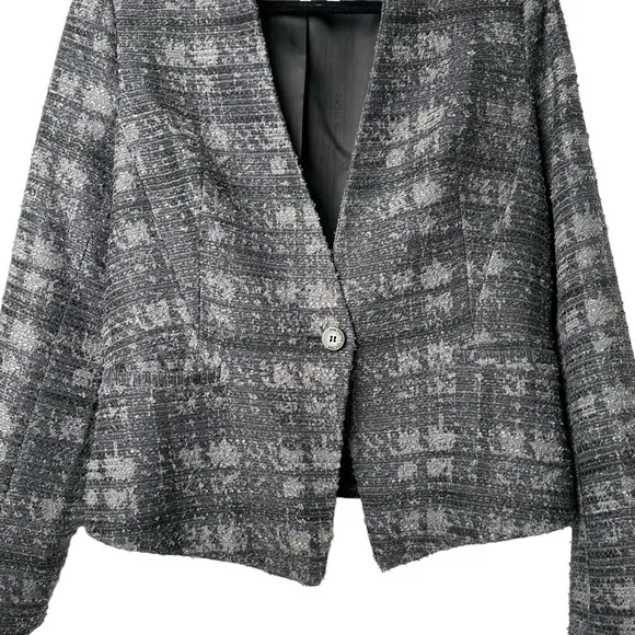 RACHEL Rachel Roy Tweed Blazer Size 14 Gray Single Button Striped Work Office