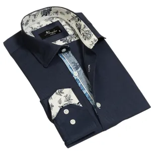Rich Navy Blue Mens Slim Fit Designer Dress Shirt - Tailored Cotton Shirts For Work And Casual